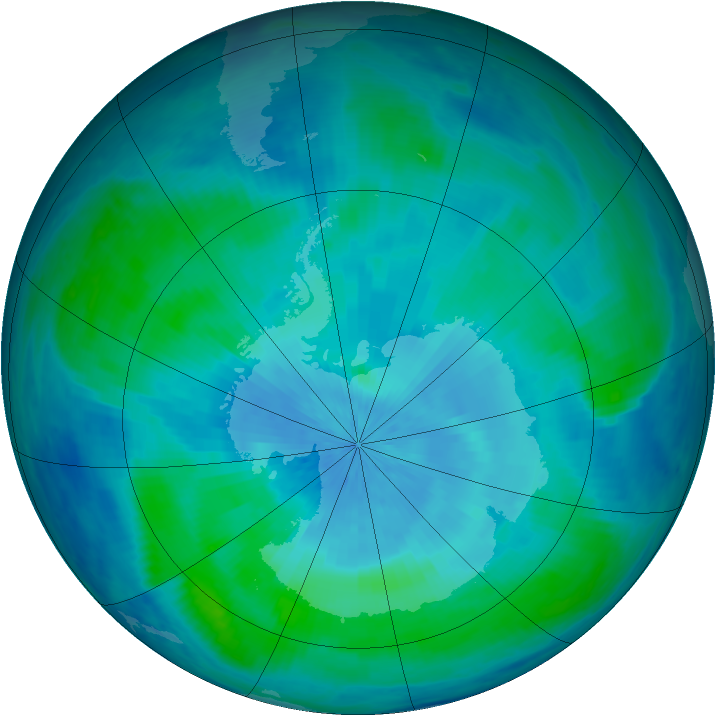 Antarctic ozone map for 06 March 2000